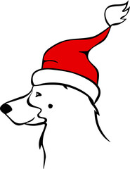 german shepherd dog in santa hat merry christmas black and white outline portrait graphic, isolated vector illustration