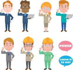 腕を曲げて力こぶを作る人のイラストセット