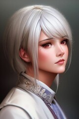 A beautiful anime girl with white hair and cloths