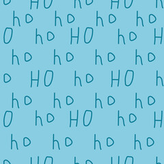 Obraz premium Wrapping paper with inscription santa claus ho ho ho. Seamless pattern with word of santa. Celebration christmas blue background.