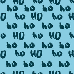 Wrapping paper with inscription santa claus ho ho ho. Seamless pattern with word of santa. Celebration christmas blue background.