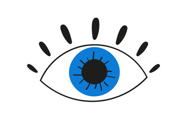 Hand drawn doodle eye vector flat illustration. Abstract eye  isolated on white background. Colorful clairvoyance element.