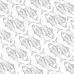 Seamless pattern with sea fish, Fish on color background, Concept pattern for card, header, invitation, poster, social media, post publication, decorate restaurant, PNG background. 