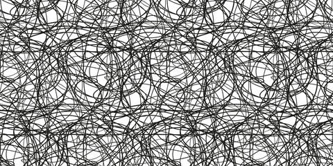 Chaos wallpaper. Chaotic pattern. Tangled texture with lines. Seamless hand drawn dinamic scrawls. Background with waves. Line art. Image for banners, posters, flyers and textiles