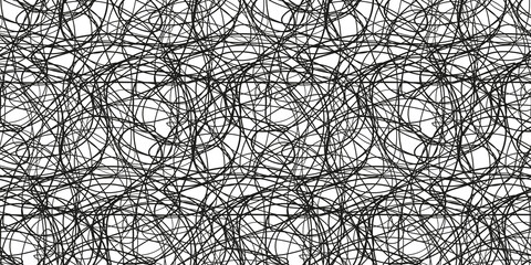 Chaos wallpaper. Chaotic pattern. Tangled texture with lines. Seamless hand drawn dinamic scrawls. Background with waves. Line art. Image for banners, posters, flyers and textiles