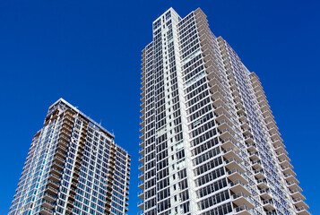 Fototapeta na wymiar Seattle Residential Skyscrapers And A Blue Sky