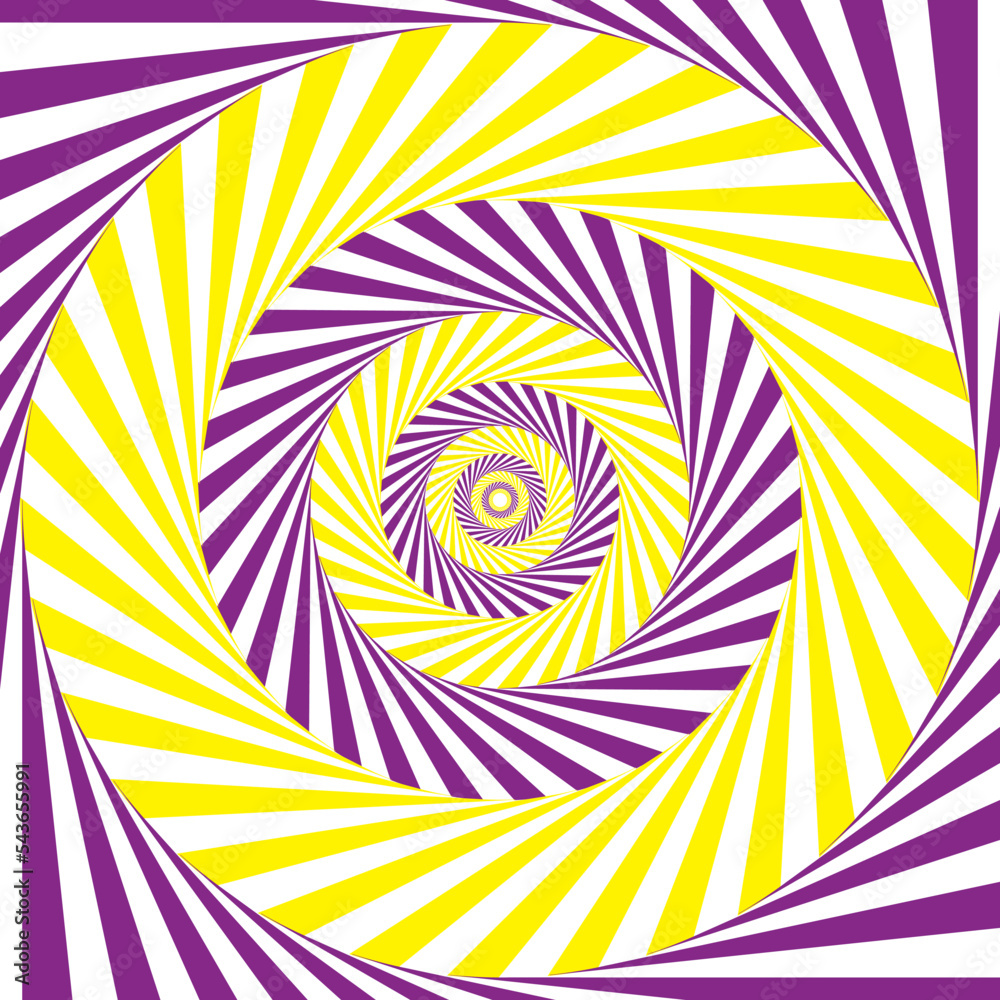 Sticker blue and yellow hypnotic spiral illusion pattern background.