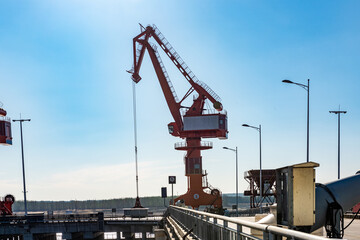 Fototapeta na wymiar Port quay cranes, quay cranes, port cranes, portal cranes