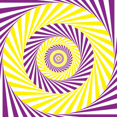 Blue and yellow hypnotic spiral illusion pattern background. 