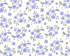 色鉛筆で描いた青色の花柄の背景イラスト