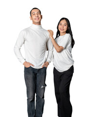 A Couple Young People Wearing White Blank Shirt Posing Image Mockup Isolated Background