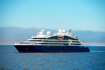 Luxury cruise ship in the open sea.