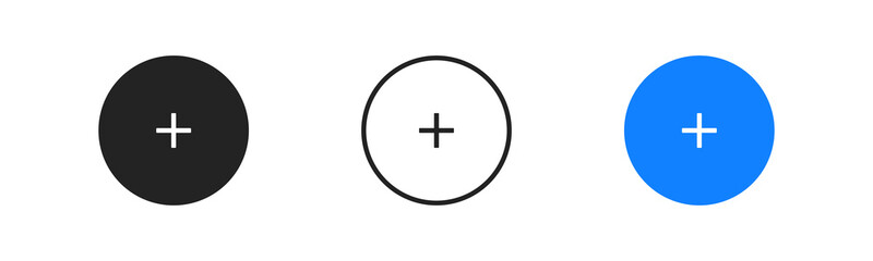 Obraz premium Simple blue round add button outline icon. Flat design. Element of calculator. Circle, plus sign. Add post symbol.