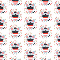 Seamless pattern of cute cartoon animal characters for baby prints.