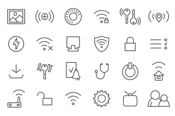 Wifi router line icons set. Collection of vector symbols in trendy flat style isolated on white background.