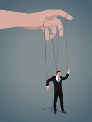 A man in a business suit hangs on the ropes like a puppet. Vector graphics.