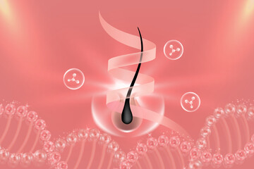 Hyaluronic acid hair and skin solutions ad, pink collagen serum drop with cosmetic advertising background ready to use, illustration vector.