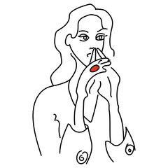 Portrait of a girl. Line drawing by hand. Simple vector illustration isolated on white background.