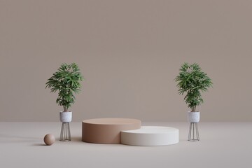 Aesthetic Pedestal with Plant for Promotion Display. 3d Render.