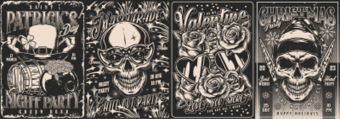 Hard party set flyers monochrome