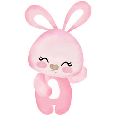 cute pink baby bunny greetings ,baby rabbit girl poses, sit, stand up, wave, smile, sleep