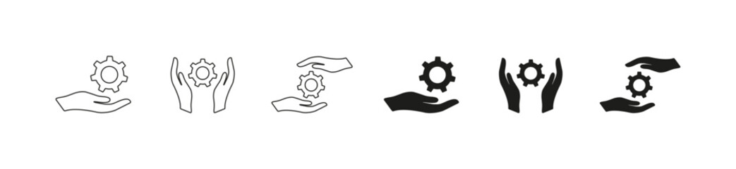 Hands with cogwheel or gear icon vector set.  Configure. Vector illustration eps10