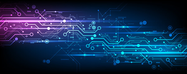 blue background circuit board and communication network cog technology hi tech