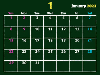 2023年1月黒板カレンダー