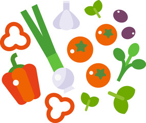 Vegetable salad flat composition. Vegetables  vegetarian Food