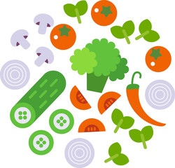 Vegetable salad flat composition. Vegetables  vegetarian Food