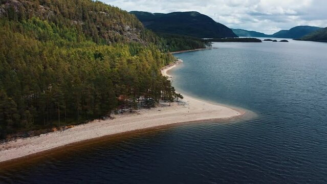 Aerial View of a big lake and valley in Telemark, Norway