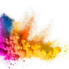 Fototapeta na wymiar Colourful holi powdered paint powder explosion isolated on a white background