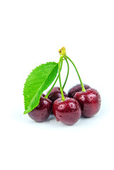 Cherries isolate on a white background. Selective focus.