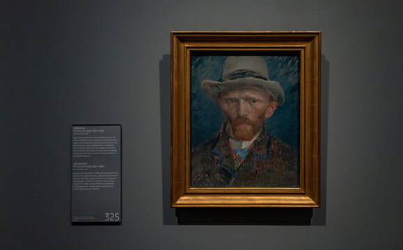 Amsterdam, Netherlands - October 14, 2022: A picture of the Self-portrait of Vincent van Gogh painting, by Vincent van Gogh (1887), on display at the Rijksmuseum, as part of the 1800-1900 collection.