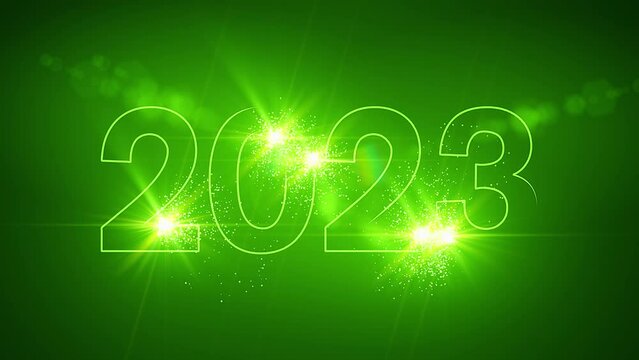 Video animation - abstract neon light in green-gold with the numbers 2023 - represents the new year - holiday concept