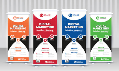 Modern creative corporate business standee x rollup pullup signage retractable banner with red blue green orange colors design vector template