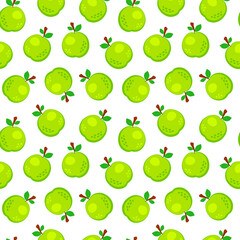 Colorful cartoon apple fruit seamless pattern isolated on white background. Doodle simple vector juicy food. Juice packaging design. Summer fabric print template.