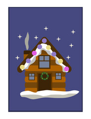
New Year illustration. New Year's house with decorations. Vector.