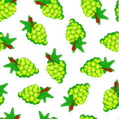 Colorful cartoon white grapes fruit seamless pattern. Doodle simple vector juicy food. Juice packaging design. Summer fabric print template.