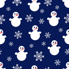 Snowman. Seamless vector pattern with stylized snowmen and snowflakes. Winter pattern - 543669771