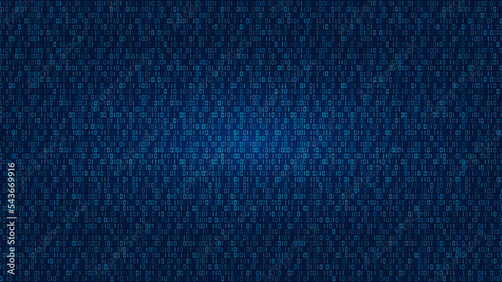Fototapete Binary code. Computer data background. Number matrix hack. Cyber security screen. Software encode. Digital futuristic backdrop. One and zero encryption coding. Vector pattern texture