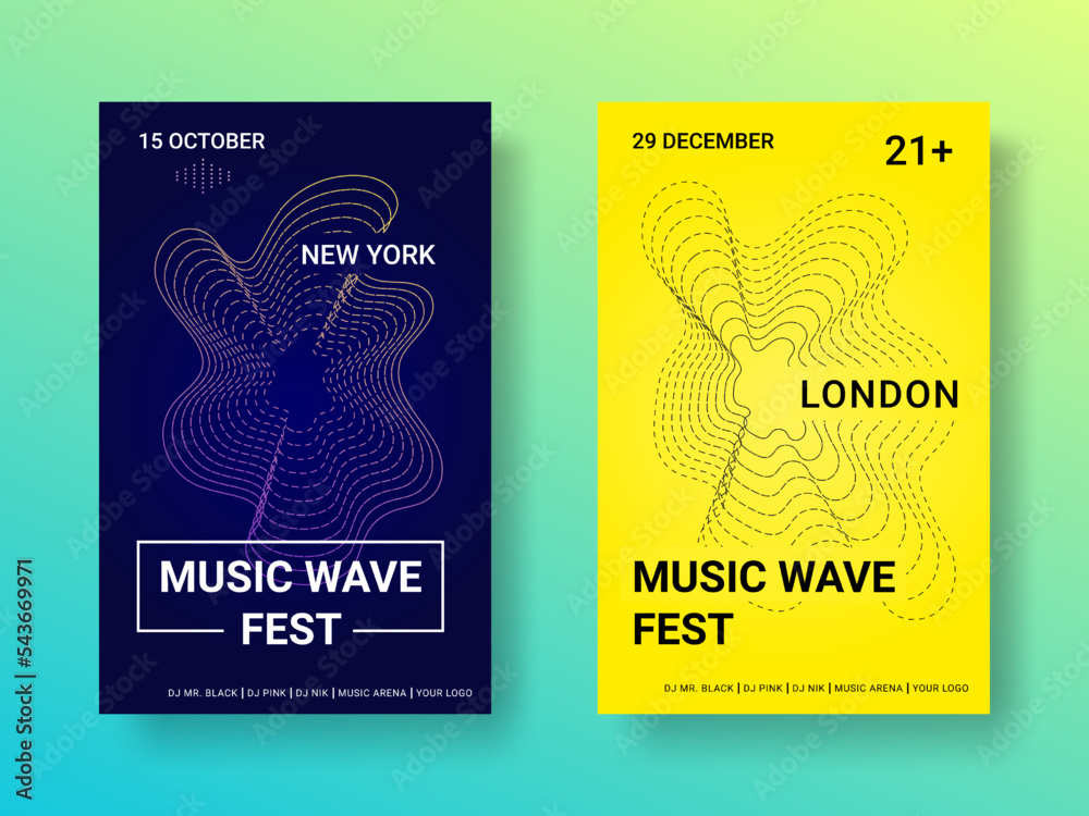 Poster abstract line waves, music sound posters. future gradient elements, graphic color party flyer for cl