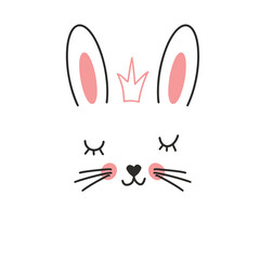 Cute Rabbit face. Cartoon animal simple portrait, vector illustration