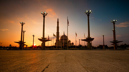 Putra mosque during sunset sky, the most famous tourist attraction in Malaysia,