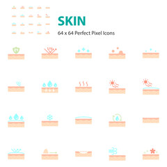 set of skin icons, healthcare, facial, epidermis - obrazy, fototapety, plakaty