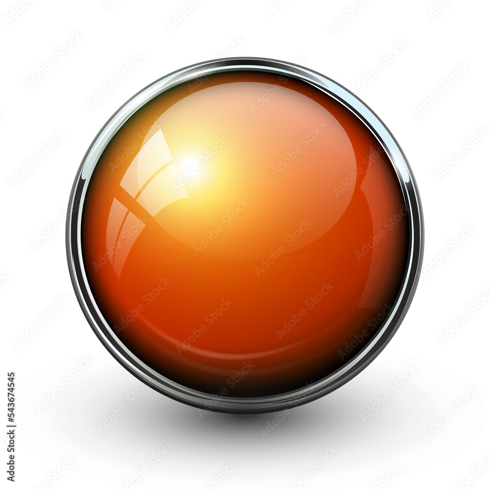 Poster Orange shiny button with metallic elements isolated.