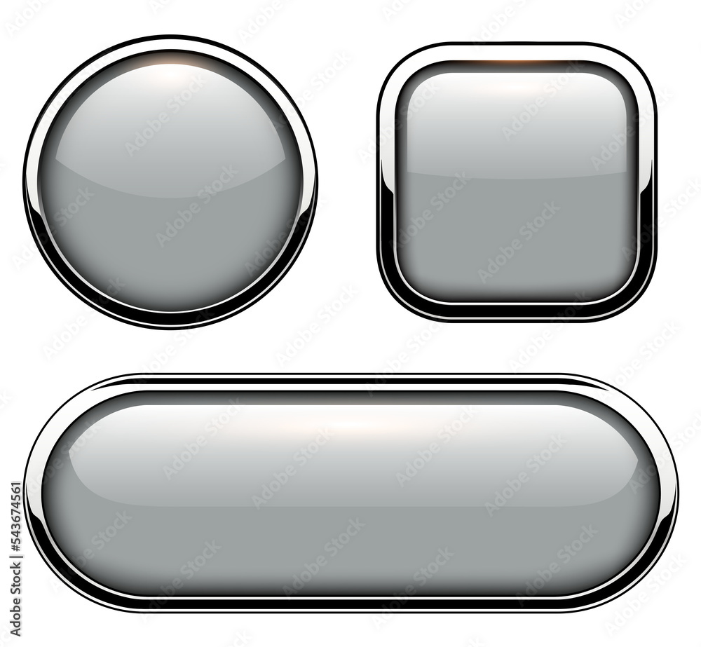 Poster Glossy buttons with metallic chrome elements isolated