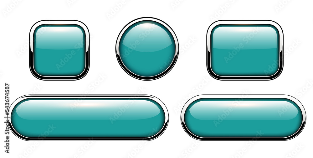 Aufkleber glossy buttons blue with metallic chrome elements isolated.