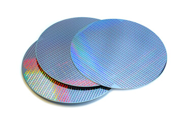 Semiconductor wafer disk made of silicon isolated on white