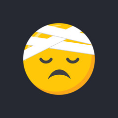 Emoji icon. Hurt injured face emoticon, vector illustration